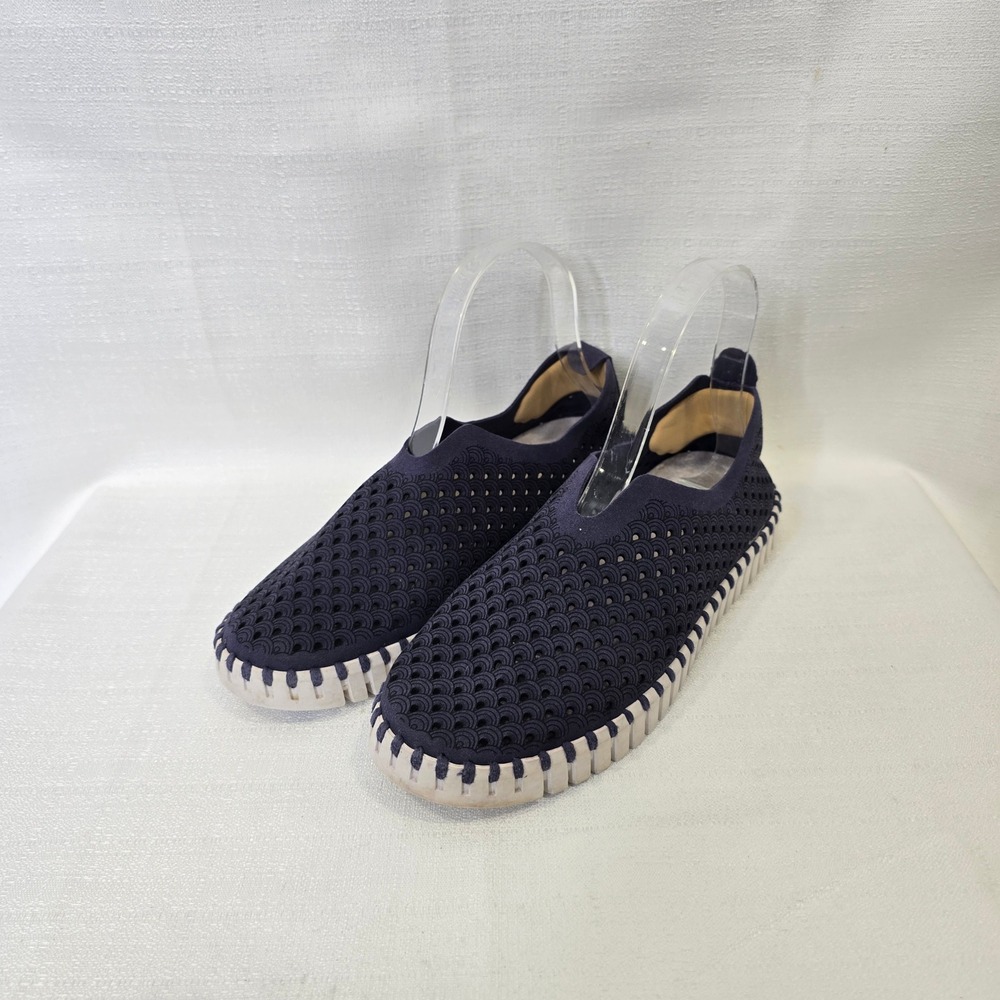 Ilse Jacobsen Tulip Shoes Size 38 Navy Blue Laser Cut Slip On Flats